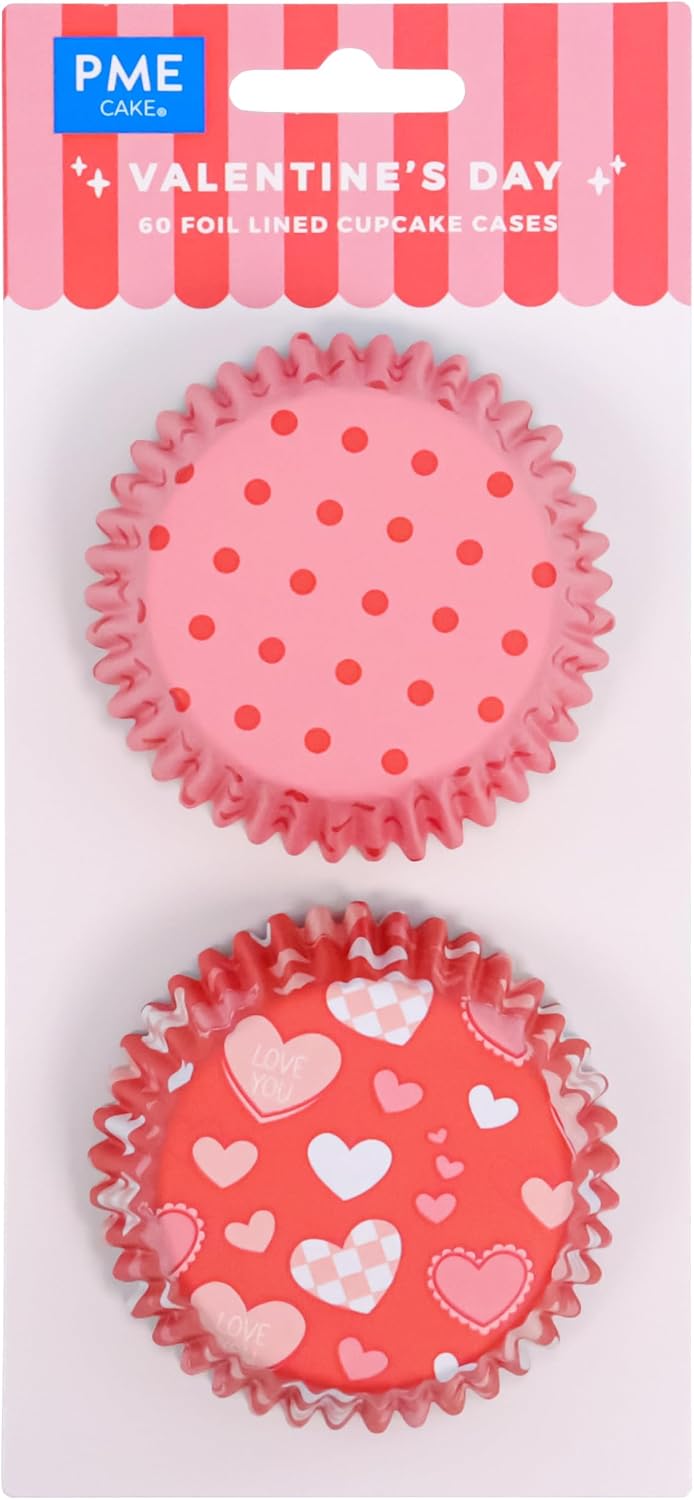 PME Valentines Foil-lined Cupcake Cases, Valentine's Day (Pack of 60)