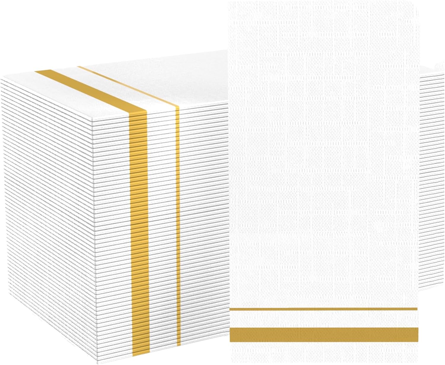 200 Pack 3-Ply Disposable Paper Napkins, Soft and Absorbent Paper Hand Towels, Gold Trim Lined Elegant Dinner Napkins for Kitchen, Wedding, Parties, Dinners or Events (15.7" x 13")
