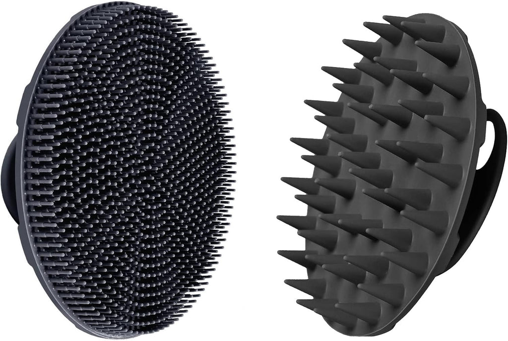 INNERNEED Food-Grade Soft Silicone Body Scrubber Shower Brush, with Scalp Massager Shampoo Brush, Wet & Dry Manual Scalp Care Hair Washing (Black)