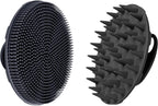 INNERNEED Food-Grade Soft Silicone Body Scrubber Shower Brush, with Scalp Massager Shampoo Brush, Wet & Dry Manual Scalp Care Hair Washing (Black)