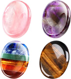 Roowest 4 Pcs Thumb Worry Stone for Anxiety Natural Crystal Healing Stone Chakras Amethyst Tiger Eye Quartz Pocket Hug Gift for Office Stress Meditation(Chromashift,Oval)