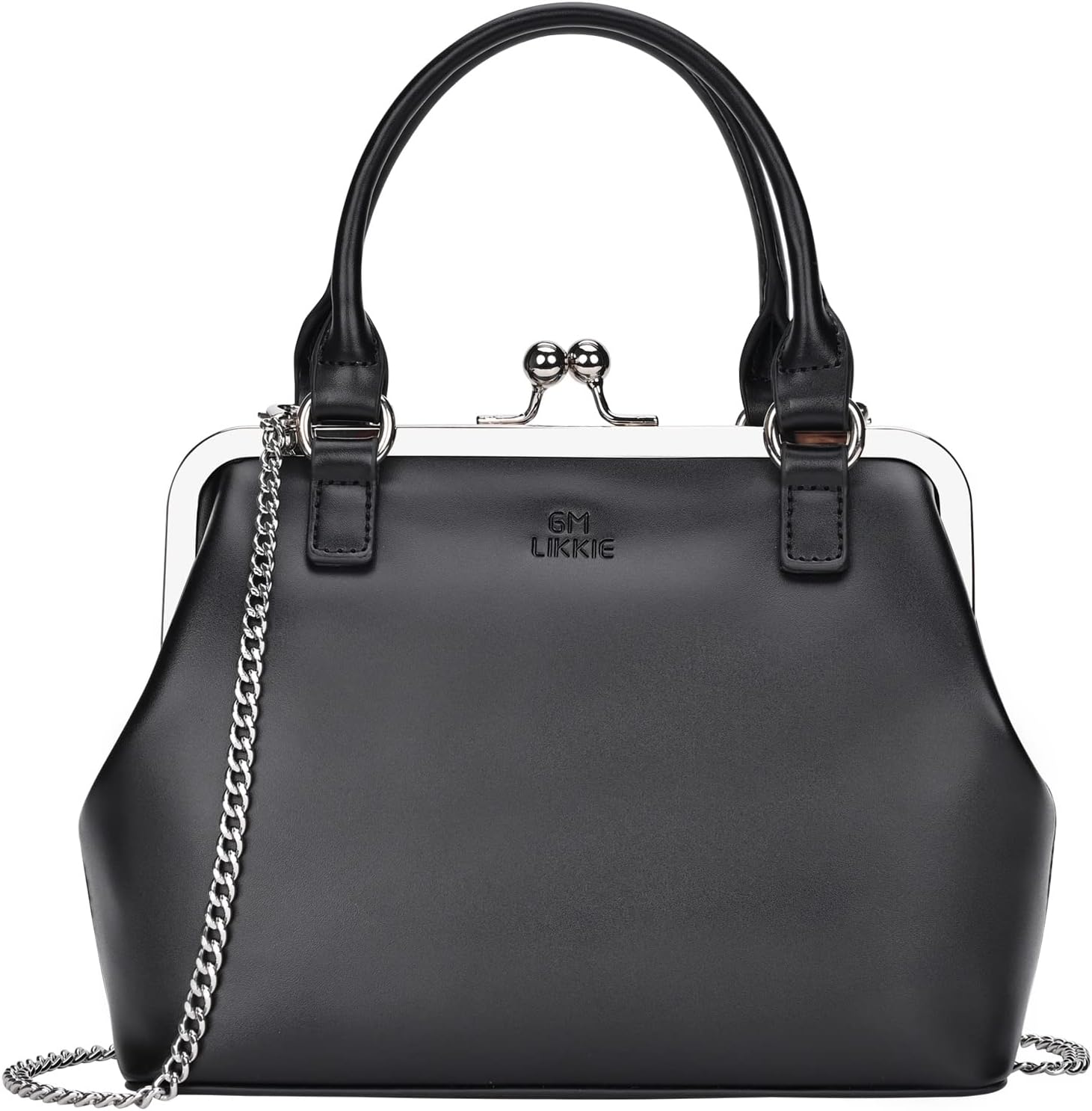 GM LIKKIE Kiss Lock Purses and Handbags, Vintage PU Leather Clutch Purses for Women, Top Handle Evening Handbag
