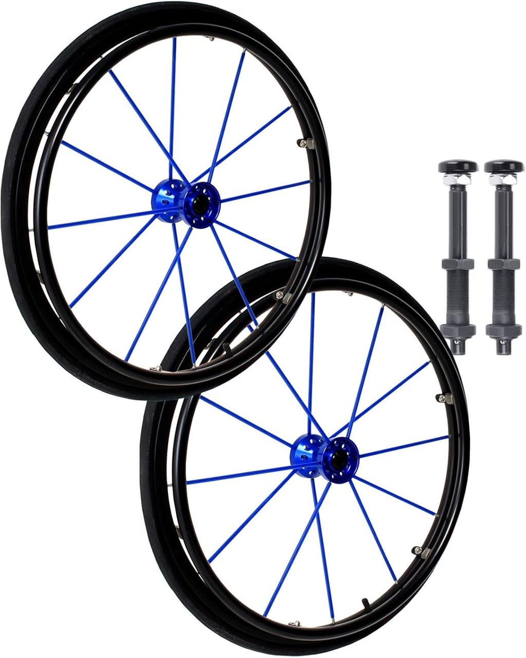2 Pcs Wheelchair Rear Wheels 24" Pneumatic Rubber Tires, Quick Release Aluminum Hub with Bearing and Axle 1/2" Replacement Wheelchair Wheels, Manual Wheelchair Rear Wheel(Blue)