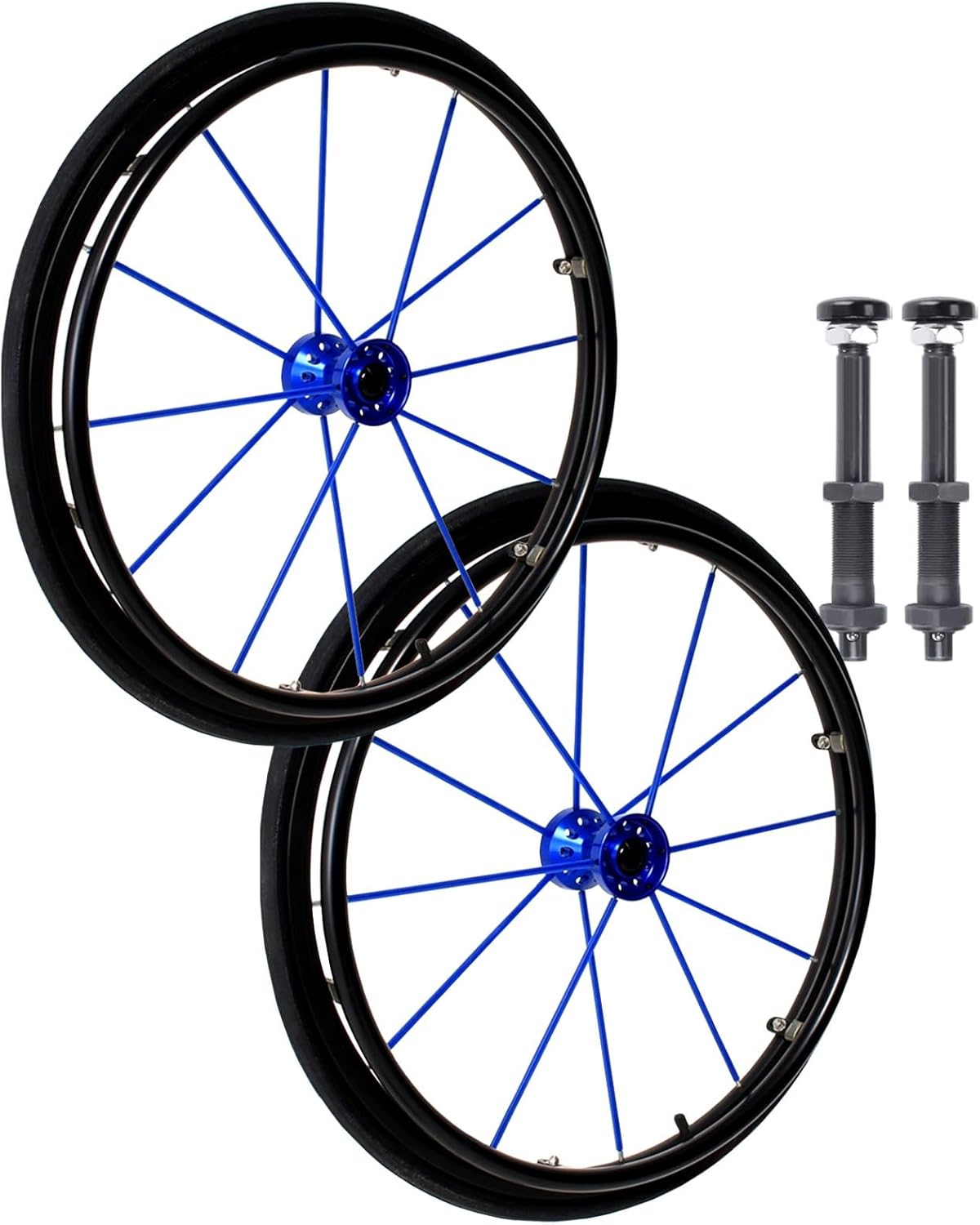 2 Pcs Wheelchair Rear Wheels 24" Pneumatic Rubber Tires, Quick Release Aluminum Hub with Bearing and Axle 1/2" Replacement Wheelchair Wheels, Manual Wheelchair Rear Wheel(Blue)