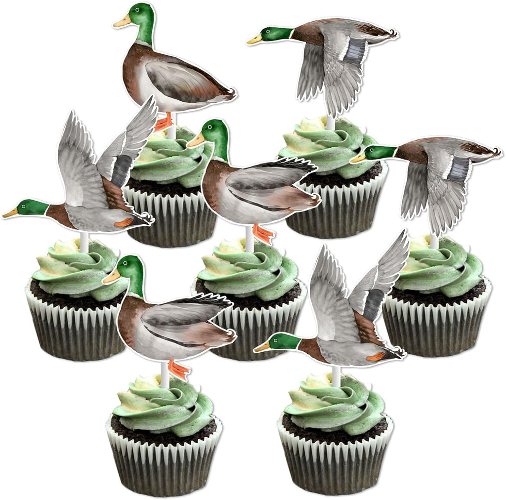 Sursurprise 24pcs Mallard Duck Cupcake Toppers for Duck Hunting Birthday Baby Shower Decorations Party Supplies