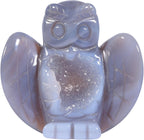 Sportmusies 2 Inches Geode Agate Stone Owl Figurine Decoration for Home Office, Hand-Carved Healing Pocket Crystal Agate Statue for Reiki Meditation