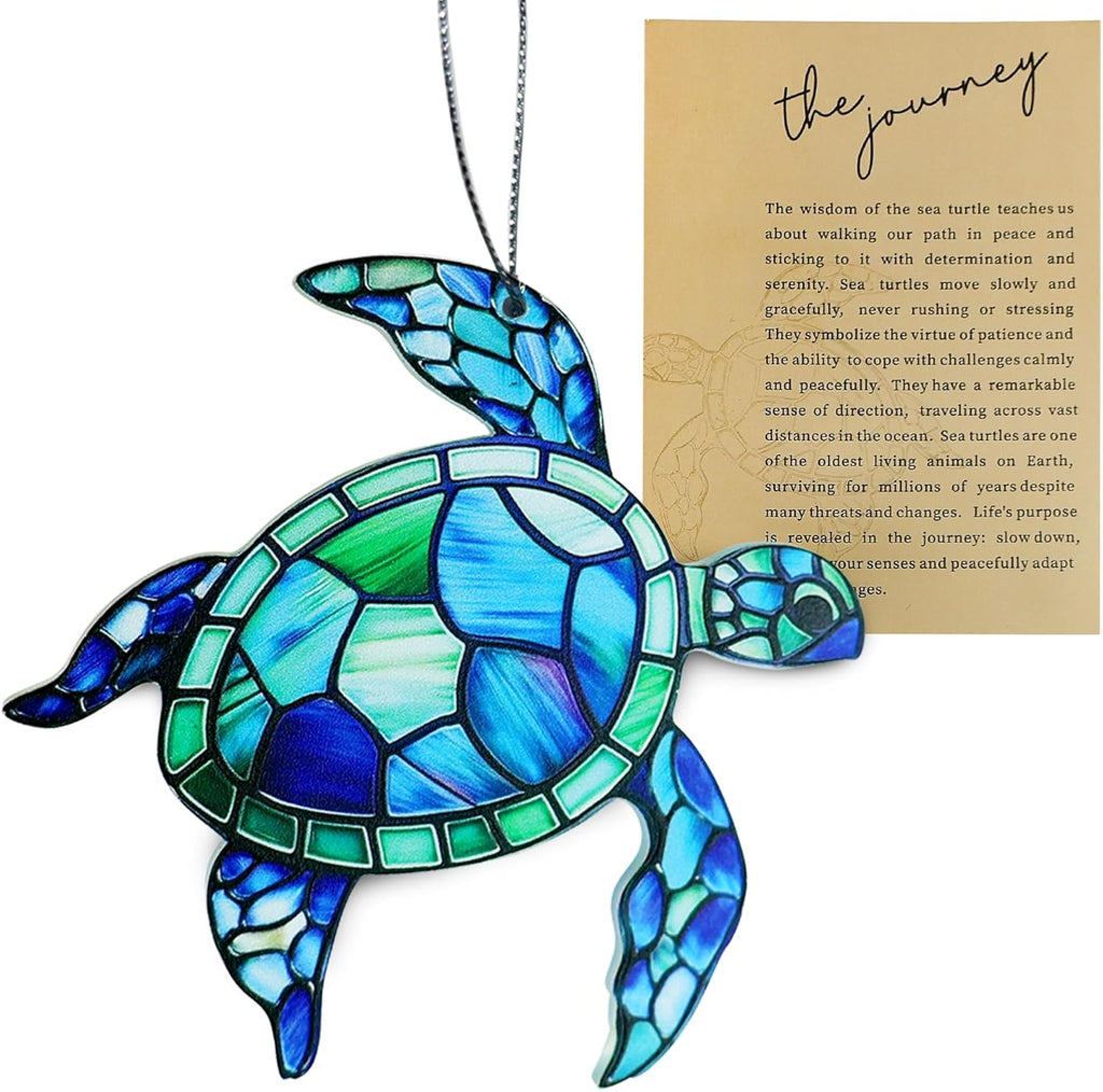 Sea Turtle Acrylic Suncatcher Ornament with Story Card,Sea Turtle Gifts Card for Friends, Beach Ornaments Valentine Birthday Graduation Gift for Friendship Women (Blue)