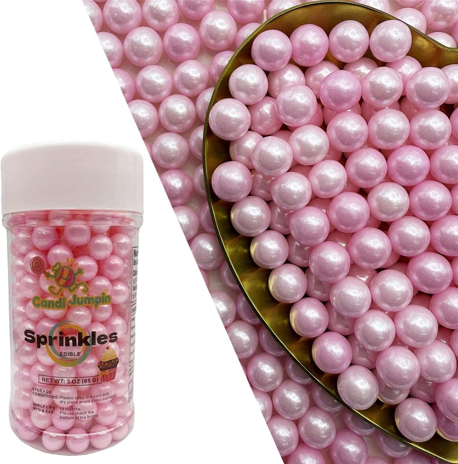CandiJumpin 7mm Edible Pink Pearls, Pink Pearl Sprinkles for Cake Decorating Small Sugar Pearls Edible Cake Decorations Pearl Sugar Sprinkles Cupcake Toppers Baby Shower Party Birthday Wedding Christmas Supplies 3 OZ