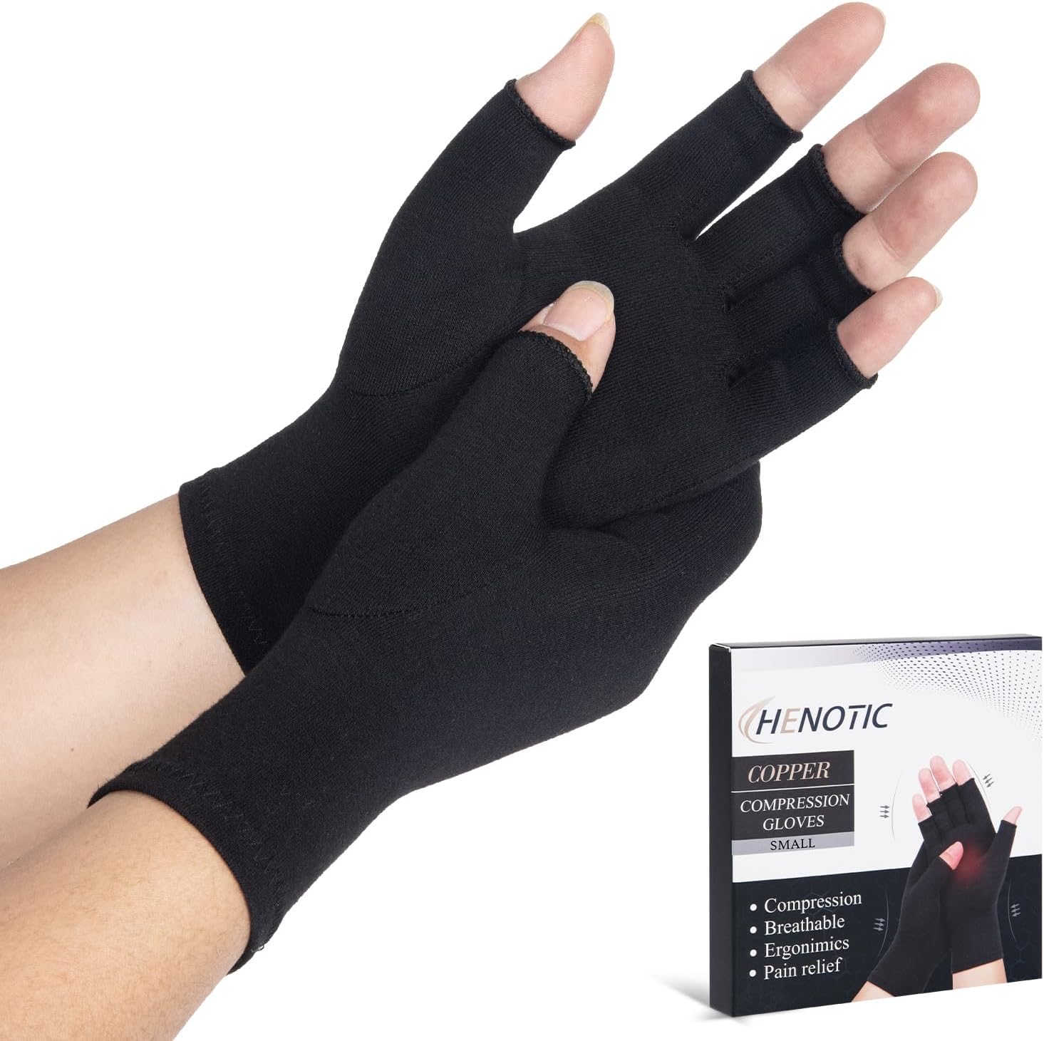 Arthritis Compression Gloves for Women Men, Fingerless Breathable & Moisture Wicking Compression Gloves for Relieving Carpal Tunnel Aches, Rheumatoid Pains, Joint Swell Black S