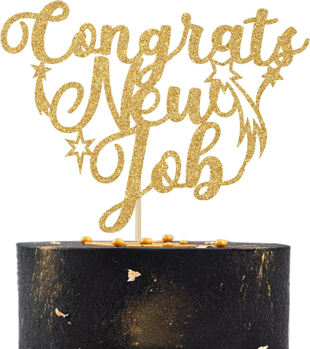 Congrats New Job Cake Topper, New Job Who Dis Cake Decor, Job Change/Farewell/Going Away Party Decorations Supplies Gold Glitter