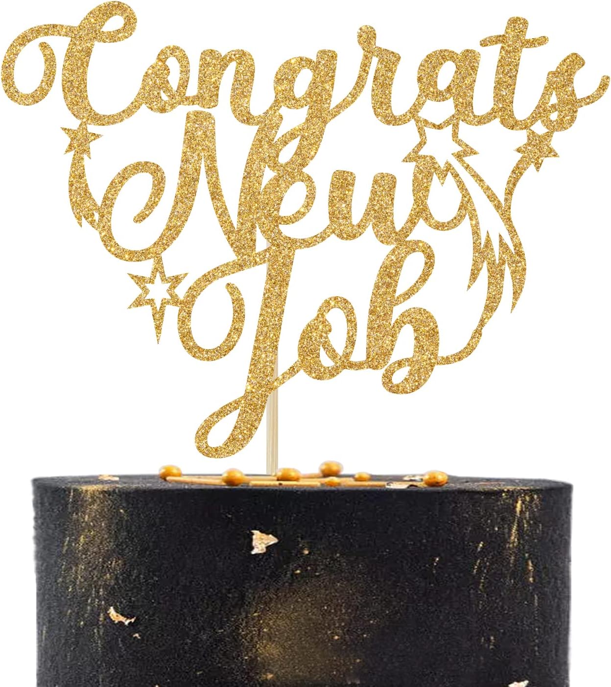 Congrats New Job Cake Topper, New Job Who Dis Cake Decor, Job Change/Farewell/Going Away Party Decorations Supplies Gold Glitter