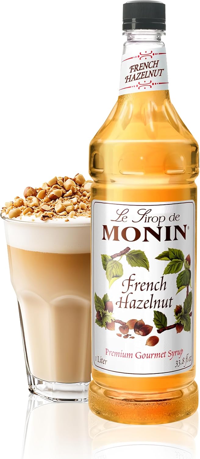 Monin - French Hazelnut Syrup, Nutty Flavor with Rich Caramelized Notes, Great for Coffee, Milkshakes, and Dessert Cocktails, Gluten-Free, Vegan, Non-GMO (1 Liter)