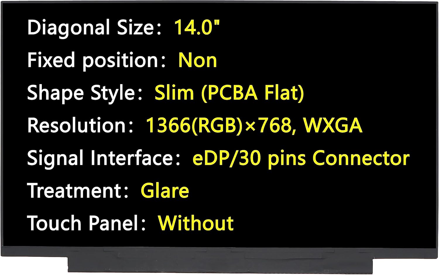 New LCD Screen - Replacement for NT140WHM-N43 V8.0, NT140WHM-N34, NT140WHM-N51 V8.0, 14" 30-pin HD 1366×768 Glare Non-Touch LED Display
