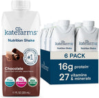 KATE FARMS Organic Nutrition Shake, Chocolate, 16g Protein, 27 Vitamins and Minerals, Meal Replacement Shake, 11 oz (6 Pack)