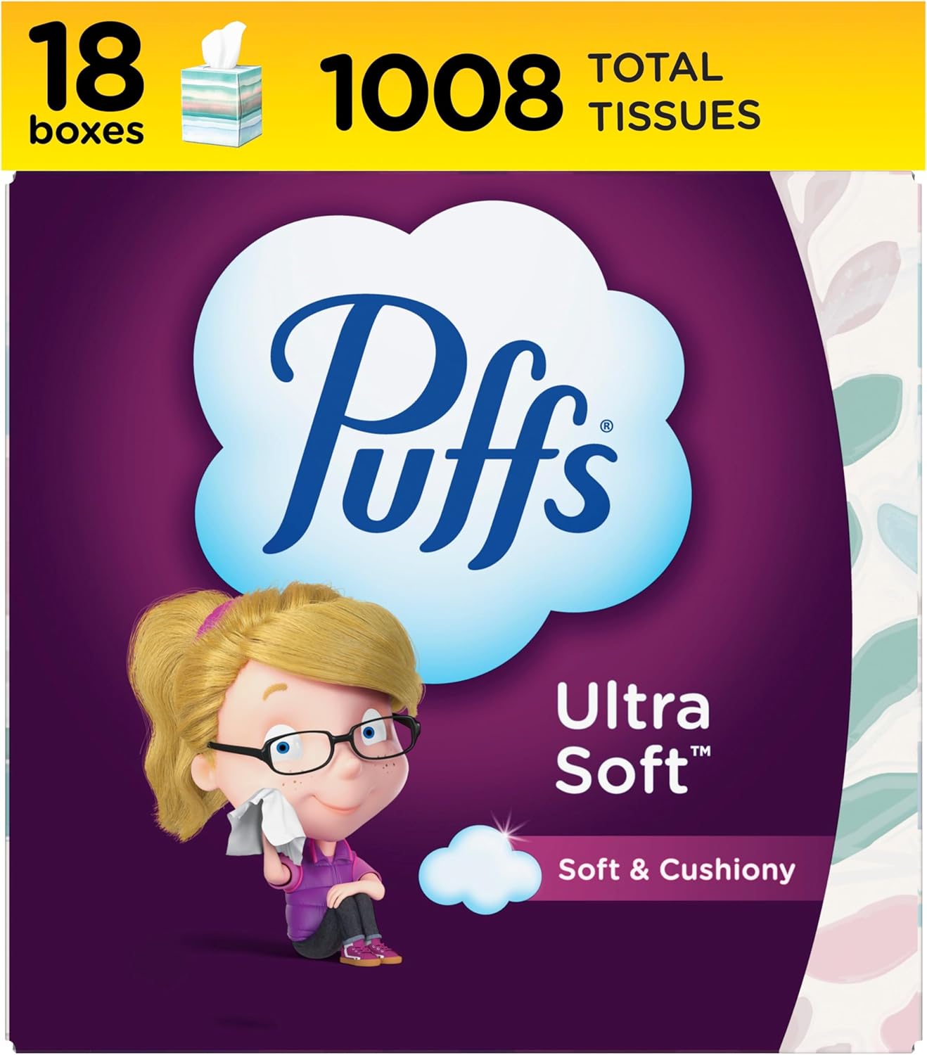 Puffs Ultra Soft Facial Tissue, 18 Cubes, 56 Tissues Per Box