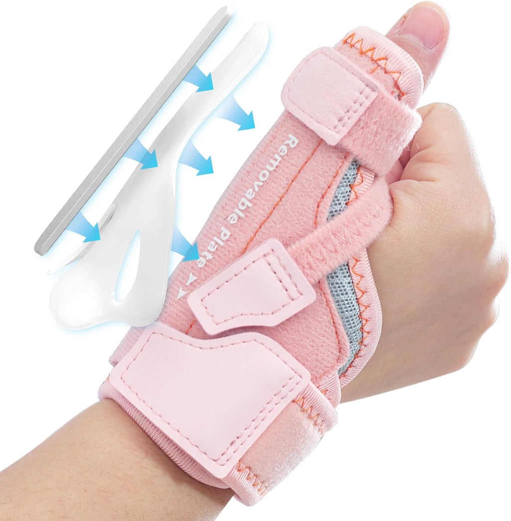 CURECARE New Upgraded 2 in 1 Thumb Brace, Removable Thumb Spica Splint Left Right Hand with 3 Level Stability, Reversible Thumb Support for CMC, De Quervain’s Tendonitis, Trigger Thumb (S/M, Pink)