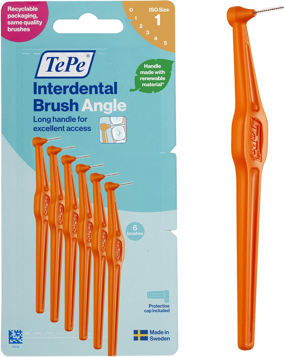 TePe Angle 0.45mm ISO 1 Interdental Brush Orange (Pack of 6)