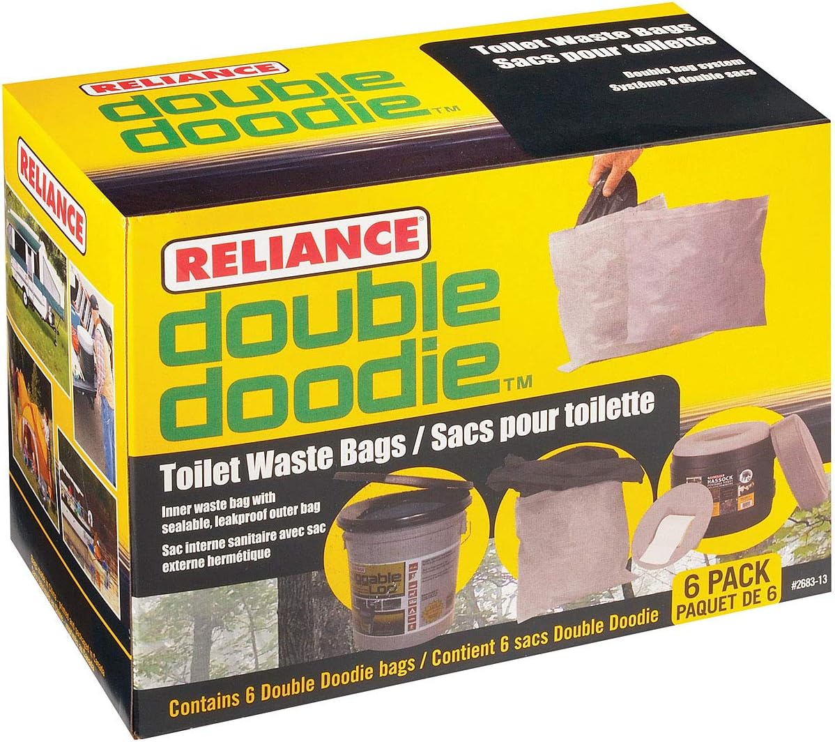 Reliance Products Double Doodie | Portable Toilet Waste Bags | No Gel | 6 Count (Pack of 1), Black, (2683-13)