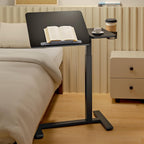 Overbed Bedside Table with Wheels, Pneumatic Adjustable Medical Tilt Top Hospital Bed Table Over The Bed, Rolling Laptop Desk, Mobile Standing Desk for Hospital and Home Use, Black