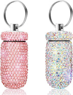 2 Pack Portable Pill Case Bling Rhinestone Pill Container Box Waterproof Medication Holder Organizer Bottle with Keychain for Outdoor Camping Travel Purse Pocket