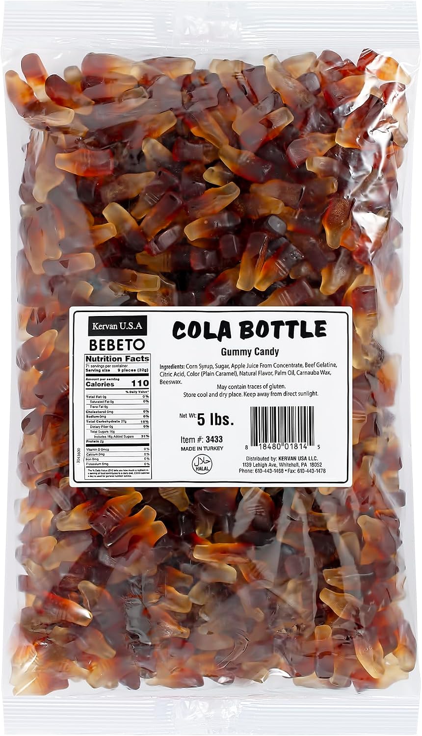 Kervan Candy Bebeto Cola Bottles - Soft & Sweet Gummy Candy Bulk for Kids, Gift Snacks and Parties - Kervan Cola Bottle Gummies Big Party Size Bag (5 lbs)