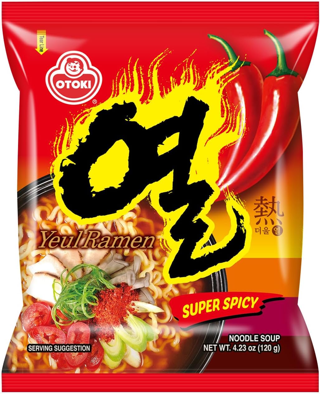 OTOKI YEUL Ramen, Super Spicy Korean Instant Noodles, Extreme Hot & Savory Broth, Chewy Noodles, 4.23 oz (Pack of 5)