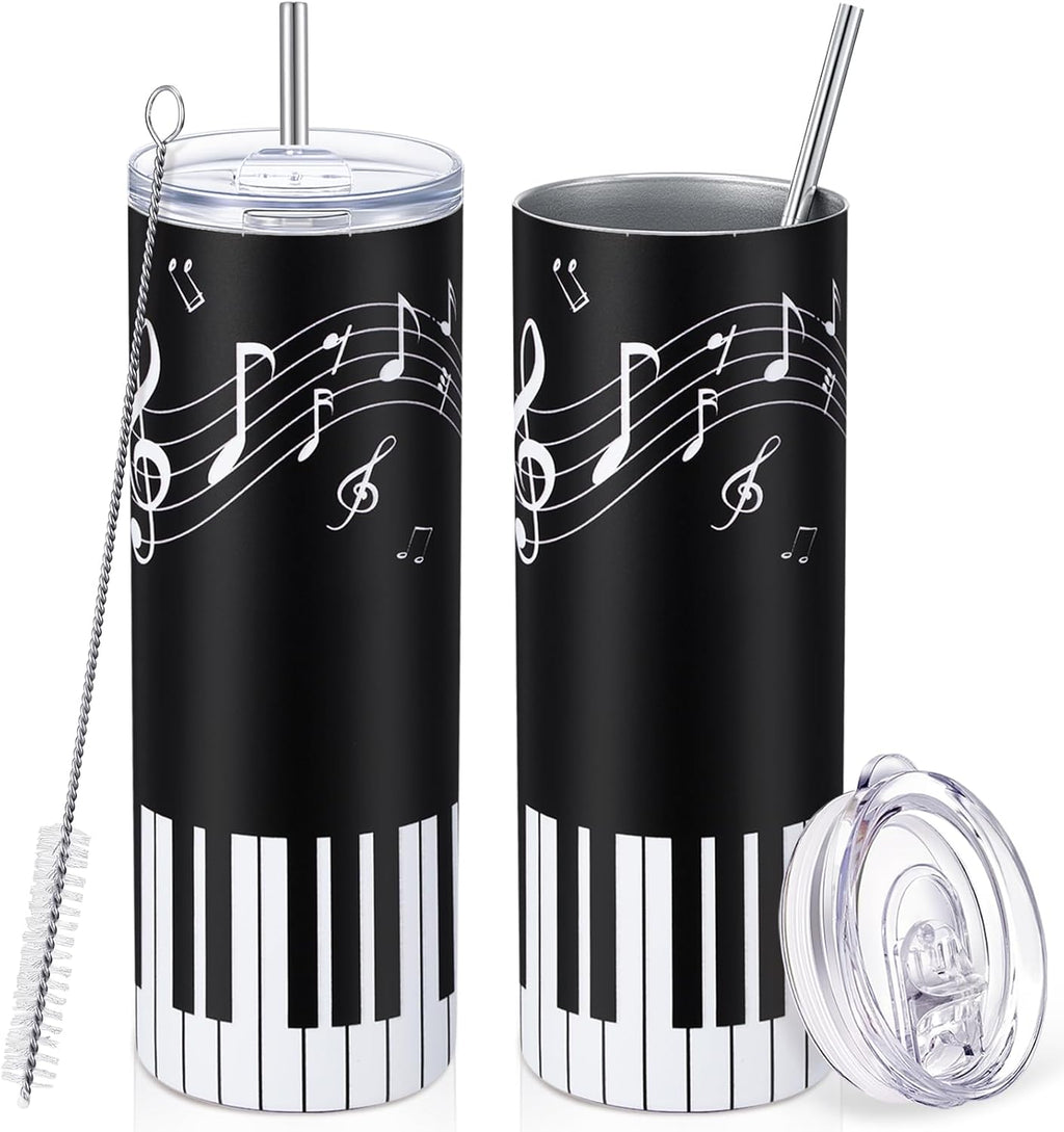 Umigy 2 Pieces Piano Gift for Teacher Graduation Player Pianist Lovers, Guitars Tumbler Mug with Lid Straw and Brush, 20 oz Musical Note Travel Coffee Mug Stainless Steel Cup