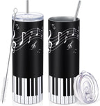 Umigy 2 Pieces Piano Gift for Teacher Graduation Player Pianist Lovers, Guitars Tumbler Mug with Lid Straw and Brush, 20 oz Musical Note Travel Coffee Mug Stainless Steel Cup