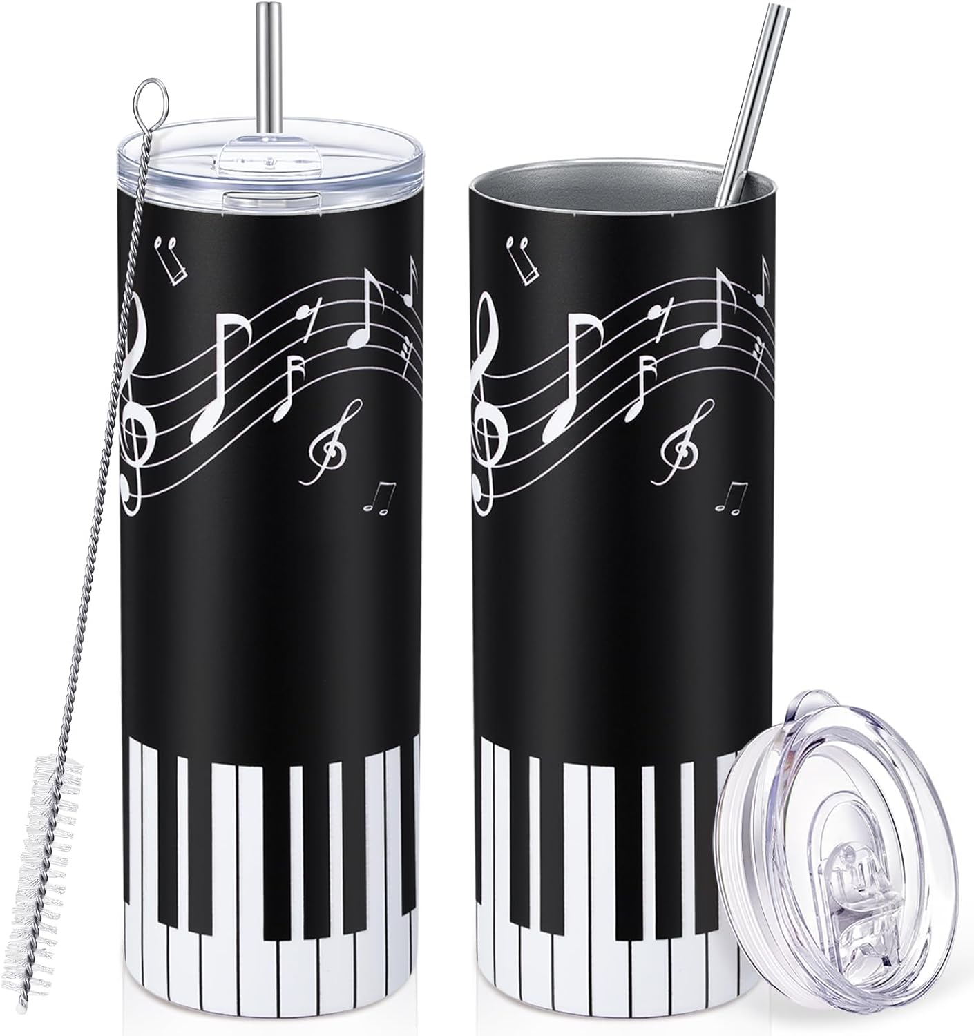 Umigy 2 Pieces Piano Gift for Teacher Graduation Player Pianist Lovers, Guitars Tumbler Mug with Lid Straw and Brush, 20 oz Musical Note Travel Coffee Mug Stainless Steel Cup