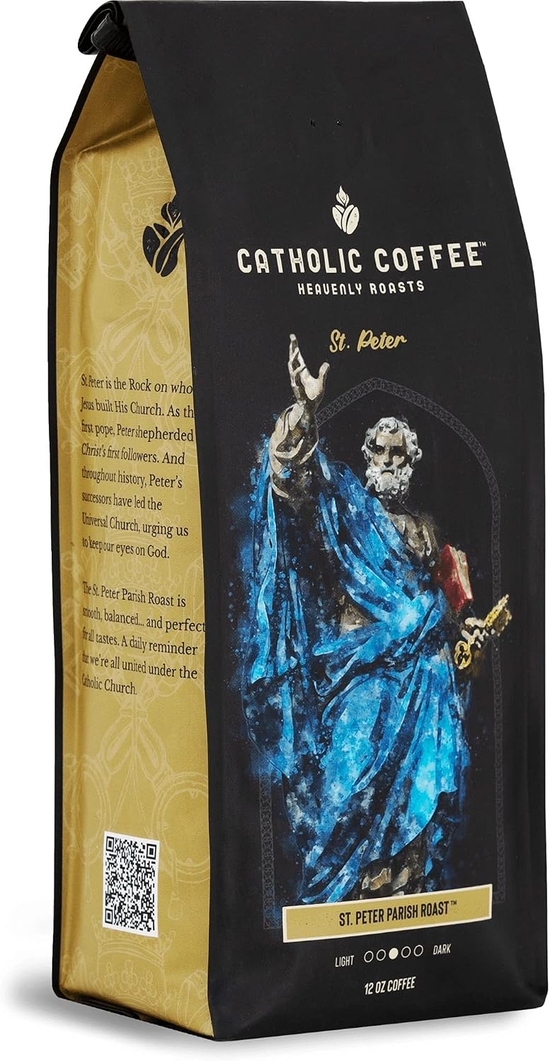 Catholic Coffee St. Peter | Medium Roast Whole Bean Coffee – Chocolate & Nutty Notes | 12oz Bag – Catholic Gift Honoring the First Pope and Rock of the Church