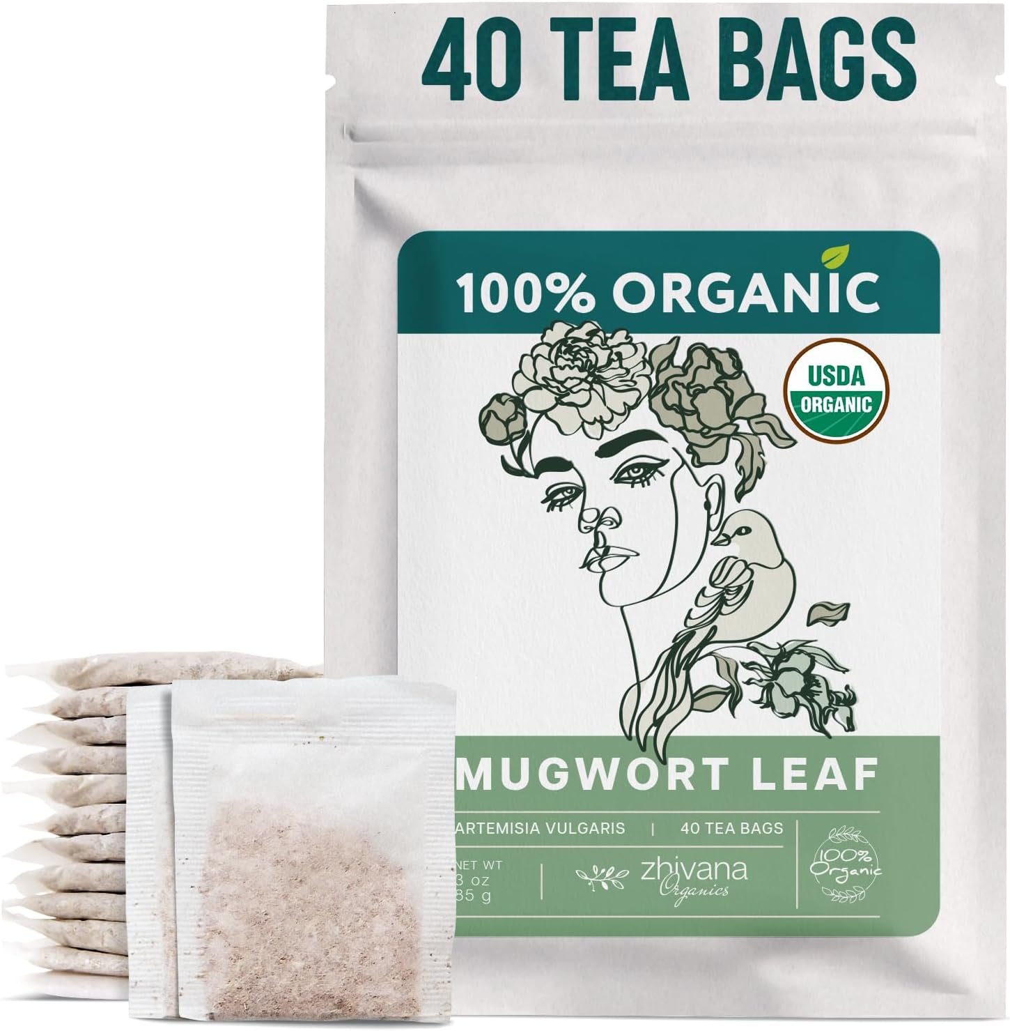 Organic Mugwort Tea Bags (40 TeaBags) – Te de Artemisa - Mugwart Tea for Digestive Health, Liver, Women Cycle, Relaxation (Artemisia Vulgaris)