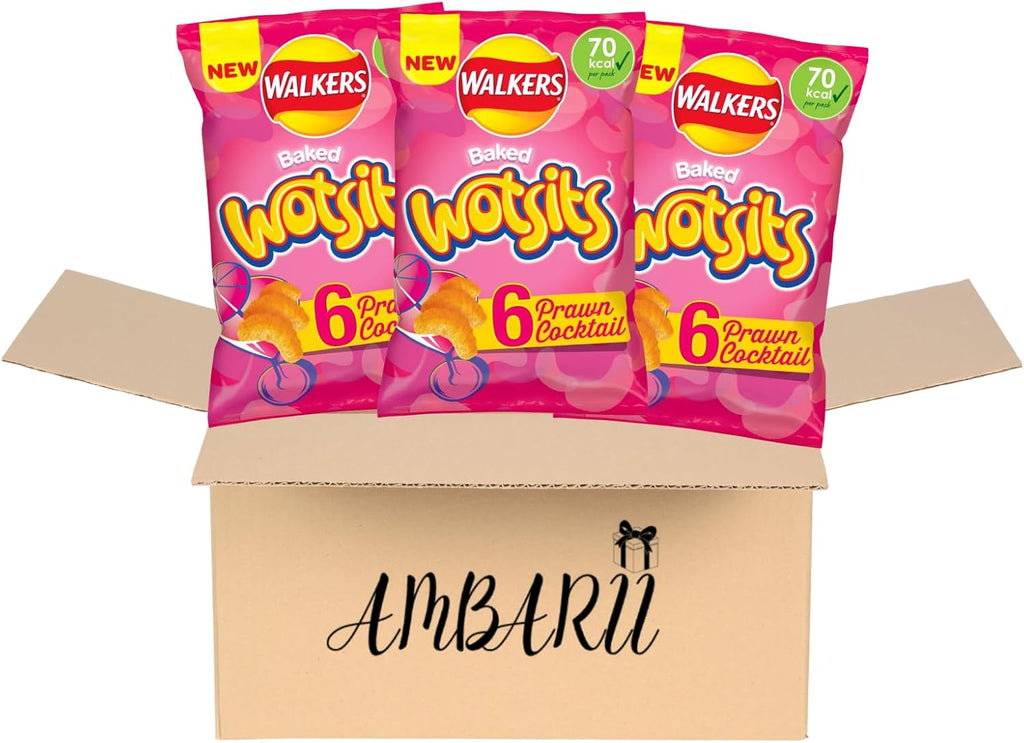 AMBARII Wotsits Prawn Cocktail Flavored Snacks, Multipack Crisps, 6 Count x 3 Packs