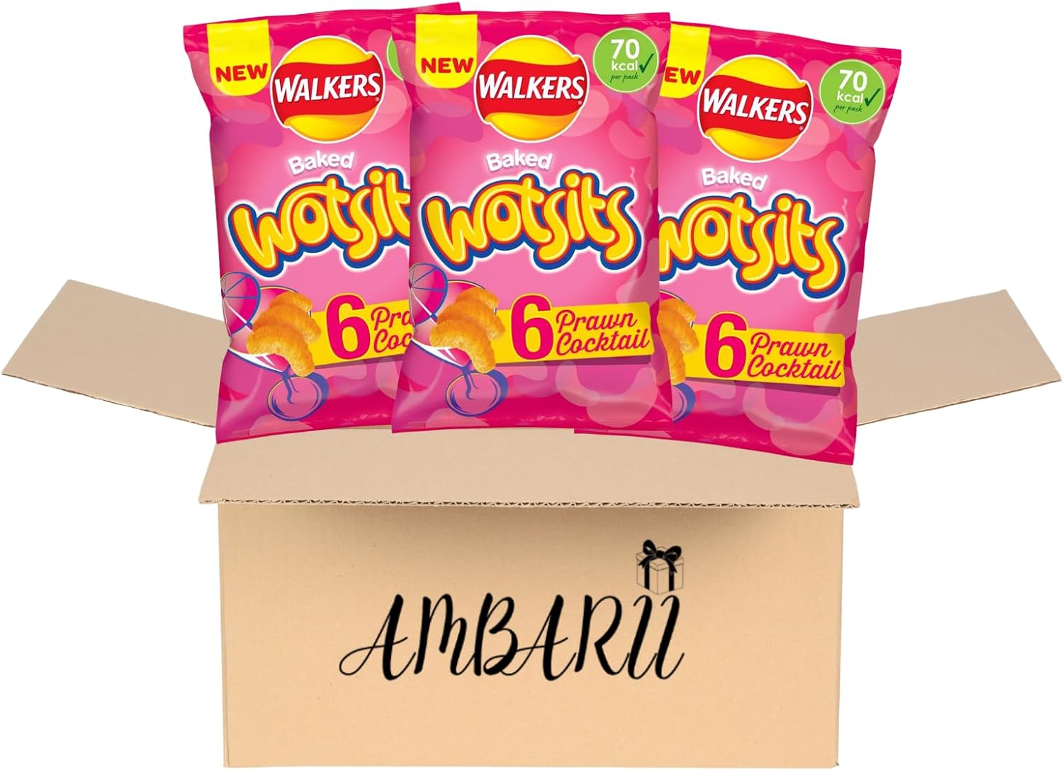 AMBARII Wotsits Prawn Cocktail Flavored Snacks, Multipack Crisps, 6 Count x 3 Packs