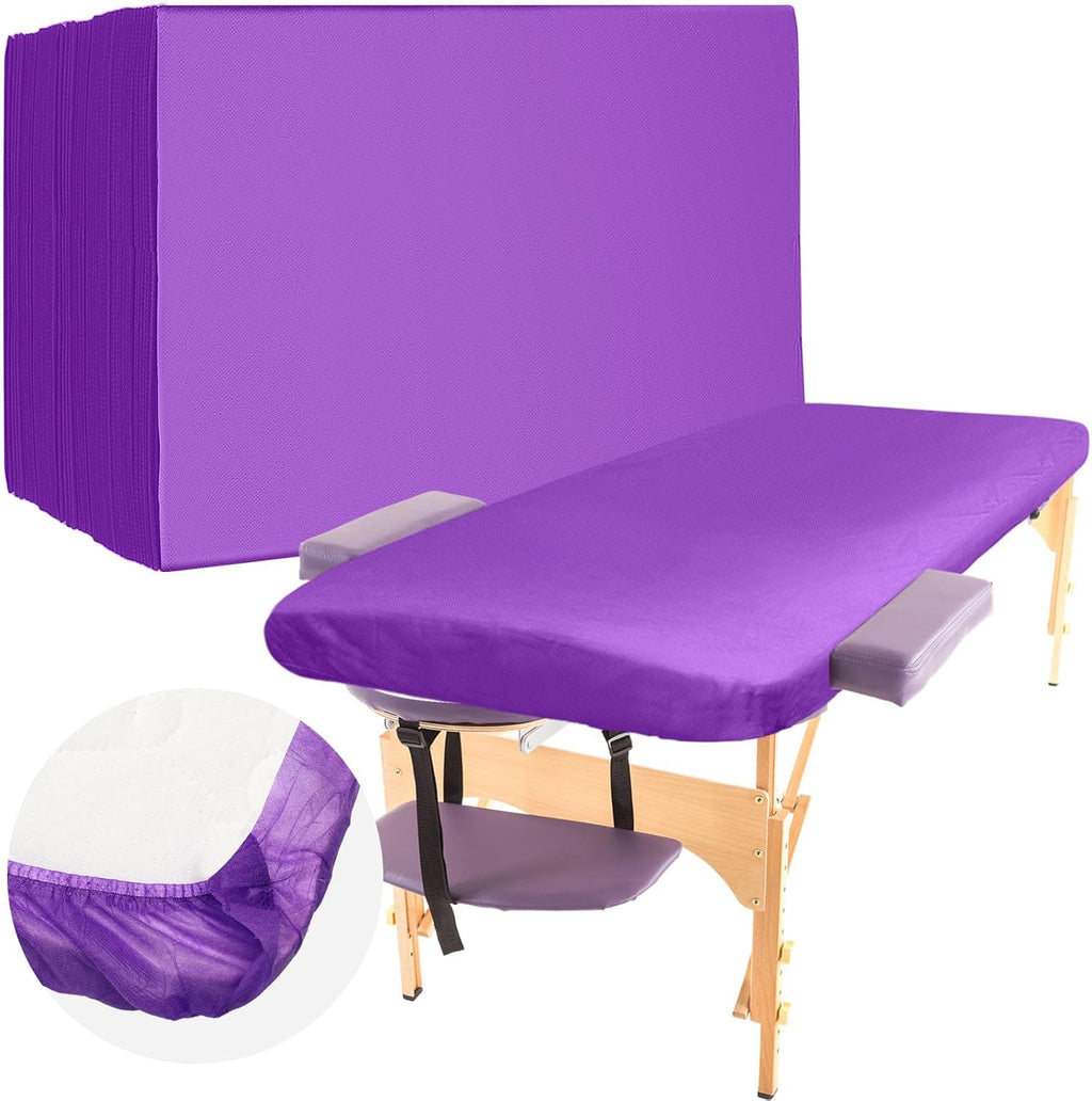 Buryeah 50 Pcs Massage Table Sheets 39 x 87 Inch Disposable Fitted Bed Sheets Thickened Spa Bed Covers Soft Non Woven Massage Table Cover for Spa Salon Body Facial Beauty(Purple)