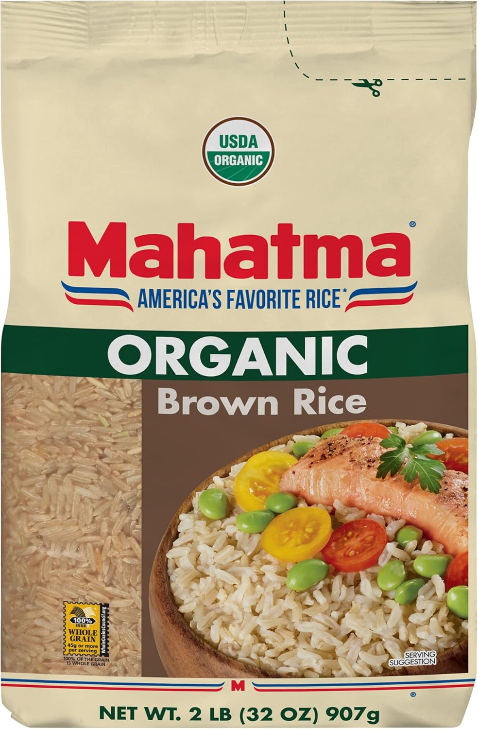 Mahatma Organic Brown Rice, 2-Pound Bag of Rice, Microwave Rice in 20 Minutes or Cook on Stovetop in 1 Hour
