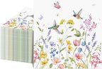NatNarr 100 Pcs Wildflower Napkins, 2-Ply Floral Cocktail Napkins Spring Decoupage Napkin Butterfly Hummingbird Flower Dessert Beverage Napkin for Easter Baby Shower, Tea Party