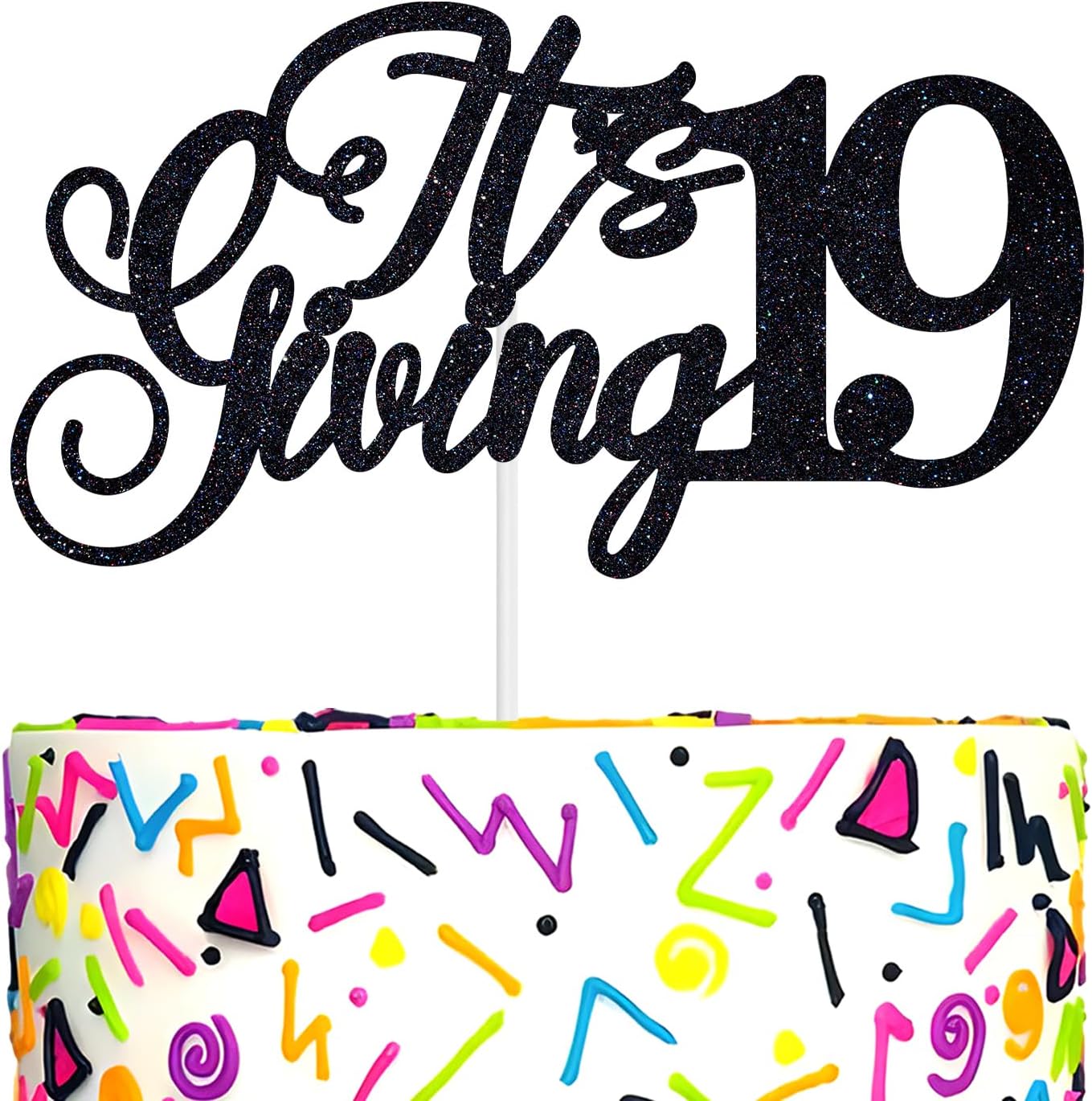 It's Giving 19 Cake Topper, Bruh I'm 19, Hello 19, Death to My Teen, Funny 19th Birthday Party Decorations Supplies for Boys Girls, Black Glitter