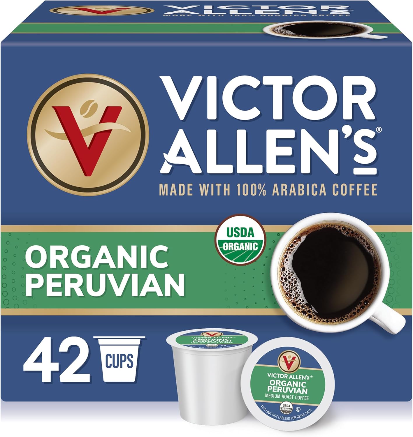 Victor Allen's Coffee Organic Peruvian, Medium Roast, 42 Count, Single Serve Coffee Pods for Keurig K-Cup Brewers