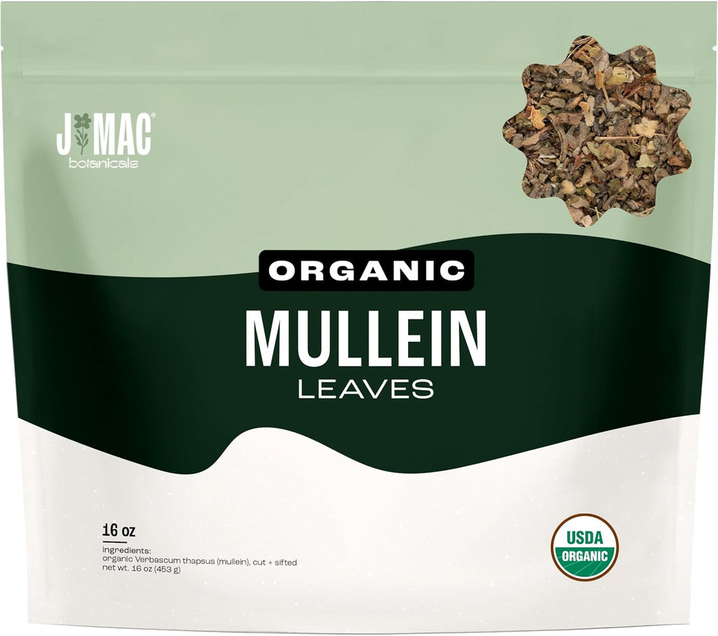 J Mac Botanicals Organic Mullein Leaves (16 oz) Certified USDA Organic. Loose Leaf Mullein Herbal Tea