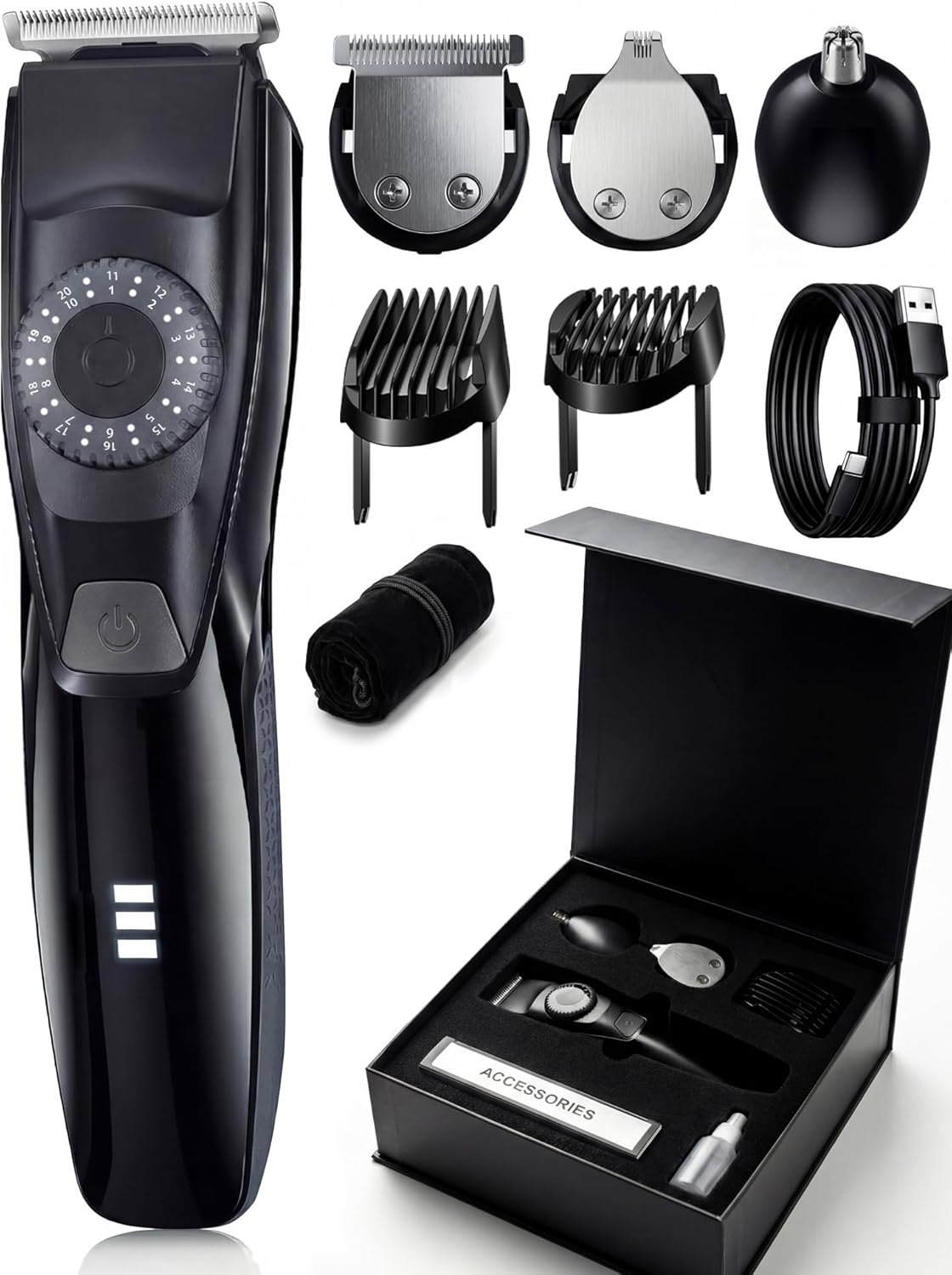 40 Precisions Electric Beard Trimmer for Men, Mens Grooming Trimmer for Beard, Mustache, Face and Ear Hair, Multi-Series Clipper, Waterproof, USB C Charging, Soft Pouch, Wide Blade, Gift Box