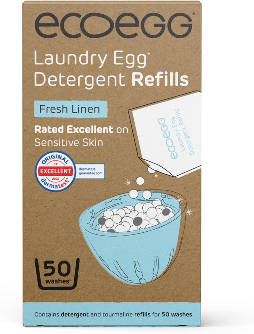 Ecoegg Laundry Egg Refill Pellets | Refillable Laundry Detergent | Fresh Linen | 50 Loads | Gentle Formula with No Enzymes, Bleaches or Phosphates
