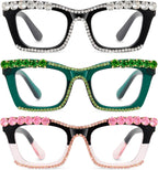 Hubeye Oprah Style Reading Glasses for Women Men Blue Light Blocking Computer Square Readers with Spring Hinge