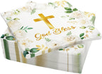 20Pcs God Bless Napkins Baptism Napkins, 2Ply Disposable Cross Religious Paper Napkin for Girl Boy Newborn Baby Shower Patry, First Holy Communion,Christening Decorations (White)