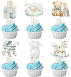 Ephlyn 36Pcs Baby Boy Cupcake Toppers Baby Shower Decorations for Boy Bear It's a Boy Cupcake Picks Decorations for Baby Boys Birthday Party Cake Decorations Blue