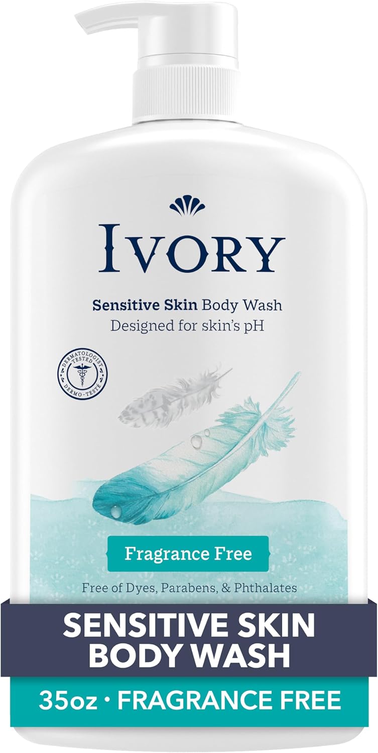 Ivory Body Wash, Designed for the Whole Family, Gentle Formula, Free of Dyes Heavy Perfumes Parabens Phthalates & Silicones, Designed for Skin's pH, Fragrance-Free, 35 oz