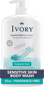 Ivory Body Wash, Designed for the Whole Family, Gentle Formula, Free of Dyes Heavy Perfumes Parabens Phthalates & Silicones, Designed for Skin's pH, Fragrance-Free, 35 oz
