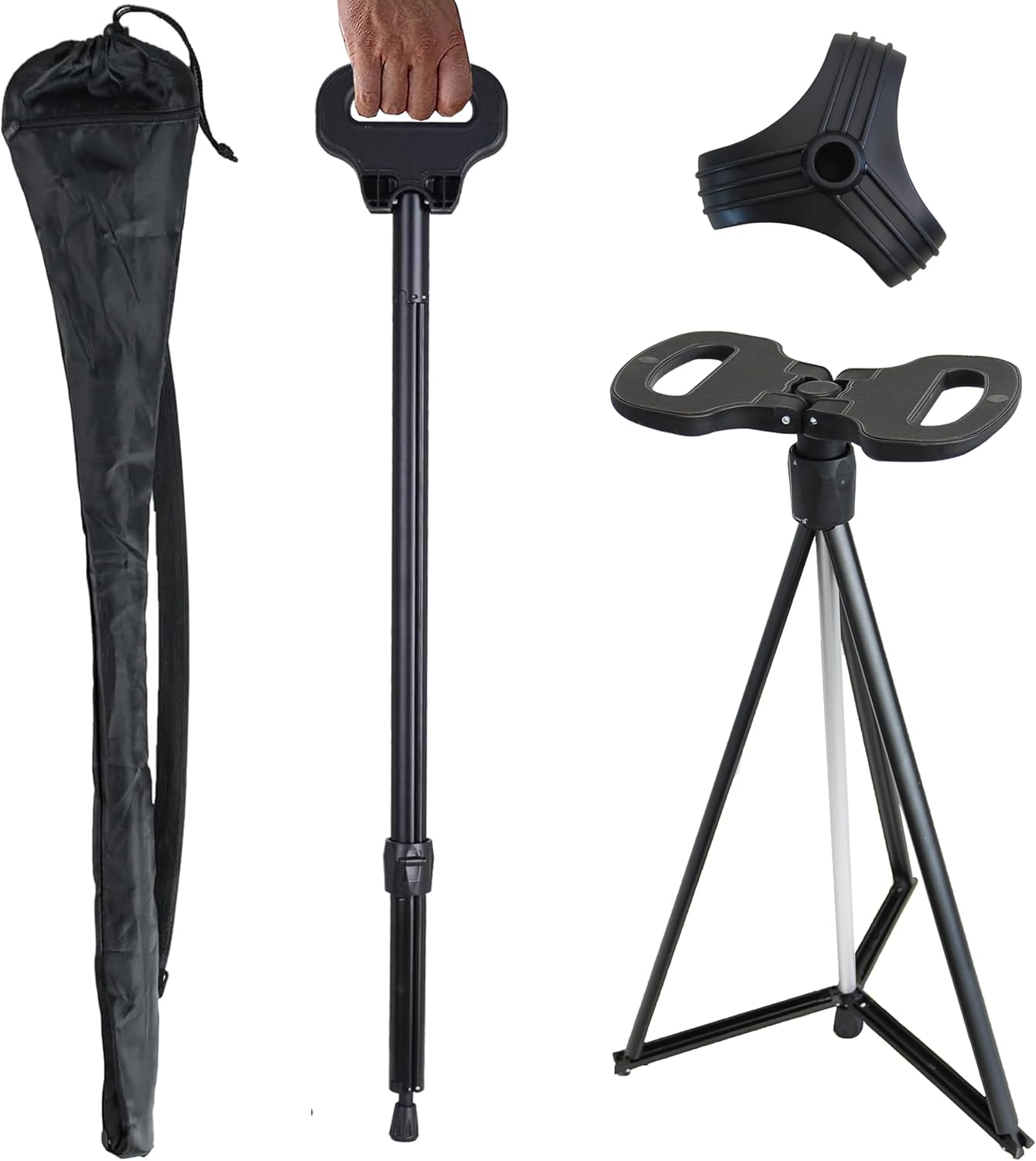 Walking Cane with Seat Folding Lightweight 2-in-1 Portable Walking Stick with Seat for Elderly, Seniors & Handicap, Adjustable, Foldable, Sturdy Tripod Cane Mobility Aid Crutch Chair