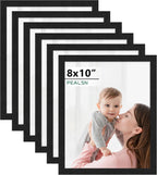 PEALSN 8x10 Picture Frame Set of 6, Black Picture Frames with HD Plexiglass,Wall Gallery Photo Frames for Wall Mounting or Tabletop Display, Black Woodgrain