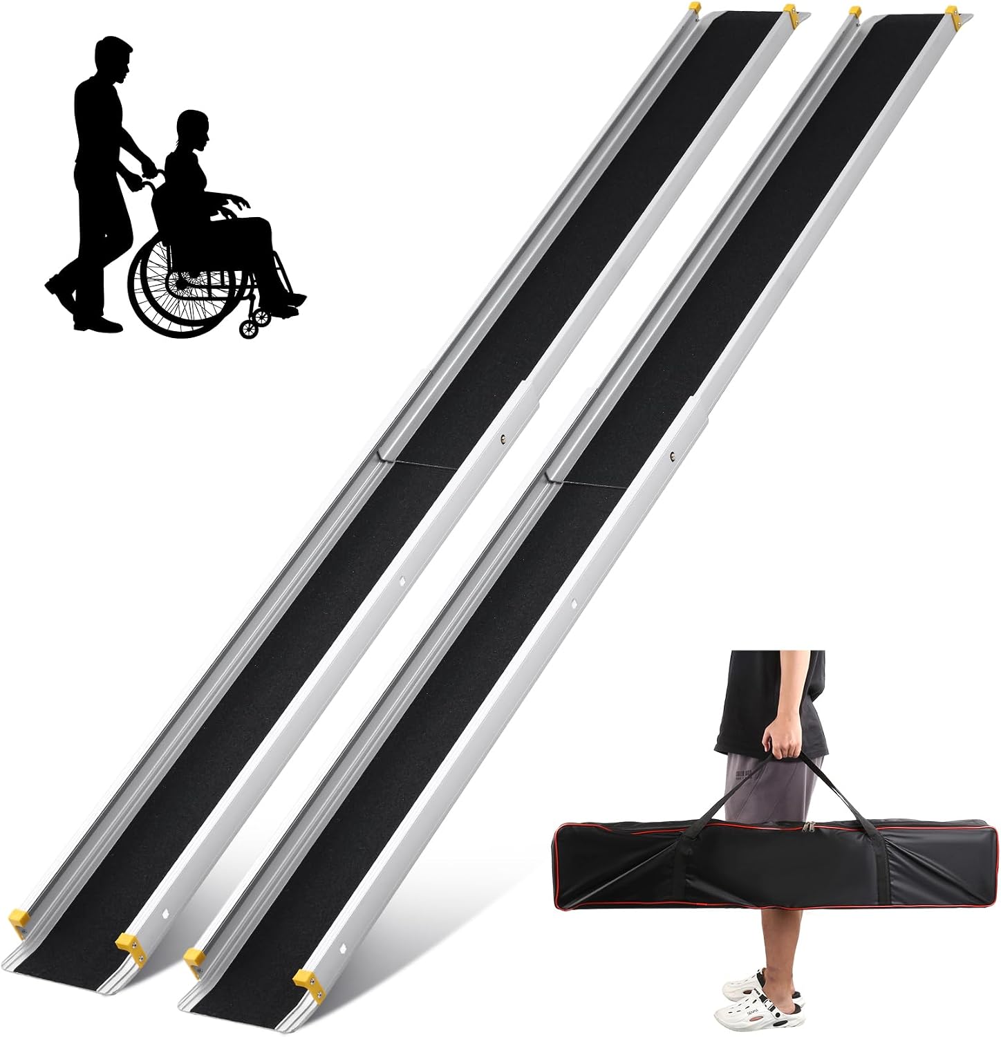 Wheelchair Ramp, Adjustable 4-7FT Portable Telescopic Ramps for Home Steps, Threshold, Stairs, Handicap, Doorways,600LBS Capacity with Storage Bag Aluminum Non-Skid(7FT)