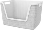 Curver Set of 4 Large 18L Easy Access Jute Decorative Plastic Organization and Storage Baskets - Perfect Bins for Home Office, Closet Shelves, Kitchen Pantry and All Bedroom Essentials, White